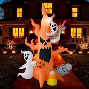 Halloween Inflatable Skeleton Rider Dinosaur with Pumpkin Basket LED Outdoor Yard Decoration