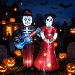 Halloween Inflatable Sugar Skull Couple Day of the Dead Skeleton Decor with LED Lights for Outdoor Yard & Garden