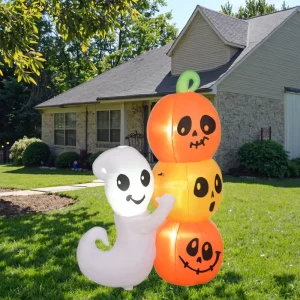 Halloween Inflatables Outdoor Decorations 5ft Inflatable Halloween Ghost Pumpkin Blow up Display Garden Outdoor Decor