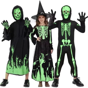 Halloween Kids Glow in the Dark Death God Costume Dress up Luminous Death Skull All Saints Party Party Clothes