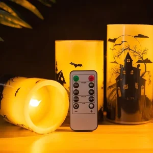Halloween LED Candle Light Set of Three with Remote Control Battery Operated Indoor Outdoor Party Decorations