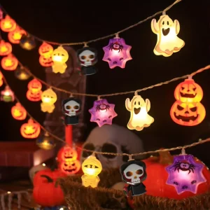 Halloween LED Fairy Lights Spider Pumpkin Ghost Skull Mummy Witch Cat Battery Powered String Lights For Home Party Decor