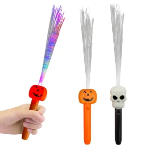 Halloween LED Fiber Optic Wand Pumpkin Skull Flashing Glow Toy for Kids Nighttime Event School Birthday Party Favor Props