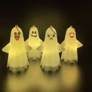 Halloween LED Ghost Hanging Lights Funny Face Ghost Lantern Ornaments for Indoor Window Tree Party Decor Supplies