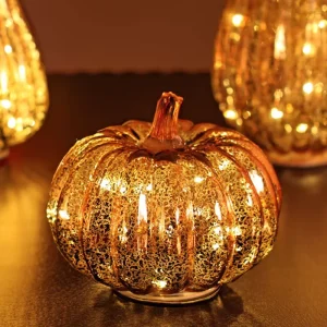 Halloween LED Glass Pumpkin Light Handmade Personalized AAA Battery Operated 6 Hour Timer Function Automatic Decoration
