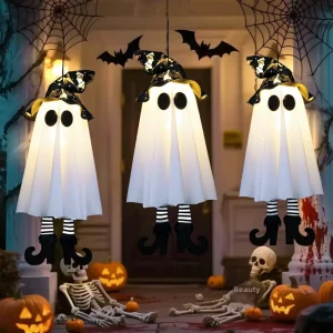 Halloween LED Glowing Witch Ghost Hanging Ornament Light Decorations Rechargeable Battery Halloween Party Decor