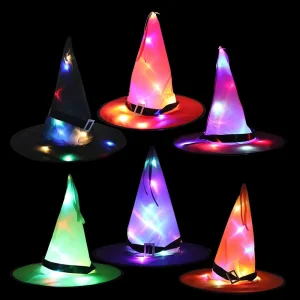 Halloween LED Glowing Witch & Wizard Hat Polyester Material Party Favors Decorations