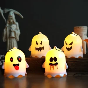 Halloween LED Light Decorations Plastic Ghost Night Light Small Electronic Candle Ornament Factory