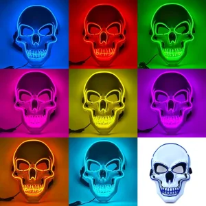 Halloween LED Light Up Mask 3 Modes Neon Glow EL Wire Mask Scary Adjustable Costume Mask For Cosplay Party Rave And Festival