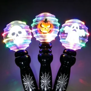 Halloween LED Spinning Wand Pumpkin Skull Ghost Glow Toy for Kids Trick-or-Treat Party Favors