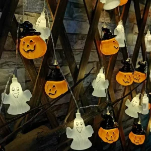 Halloween LED String Lights Smiling Face Pumpkins Spiders Ghost Eyes IP44 Rated 50000 Hours Lifespan Colorful Festival Decor