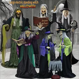 Halloween Large Interactive Witch Prop with Glowing Eyes and Sound for Haunted House Amusement Park