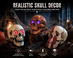 Halloween Life-Size Skulls Prop Scary Human Bone Plastic Head for Haunted House & Party