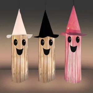 Halloween Luminous Ghost Pendant Festival Horror Party DIY Decorations Witch Hat Hanging Ornament Non-Woven