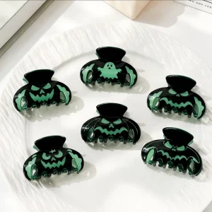 Halloween Luminous Pumpkin Ghost Shark Clip Sweet Acrylic Glowing Atmosphere Claw Clip Personalized Hair Accessory for Women
