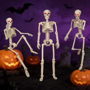 Halloween Luminous Red-Eye Skeleton 90cm Adjustable-Joint Plastic Outdoor Decoration