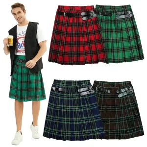 Halloween Men’s Pleated Skirt Scottish National Costume Short Skirt Stage Carnival Party Performance