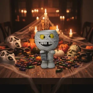 Halloween Mummy-Shaped Resin LED Candy Bowl Statue Tabletop Decor