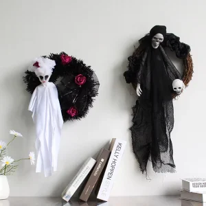 Halloween Outdoor Horror Party Supplies Garland Hanging White Ghosts Wall Decorations Skeleton Door Wreath Ghost Decoration