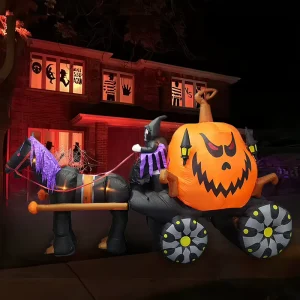 Halloween Outdoor Inflatable Pumpkin Carriage Skeleton Ghost Decoration for Yard Festival