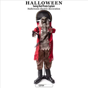 Halloween Outdoor Large Electric Induction Standing Pirate Captain Animated Ornament Party Glowing Skeleton Swinging Decoration