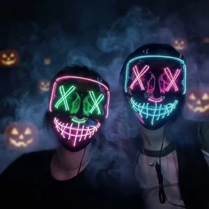 Halloween PVC Mixed Colors LED Mask Luminous Glowing Purge Scary Neon Light Face Mask Unisex Festival Costume Props 12 Hours