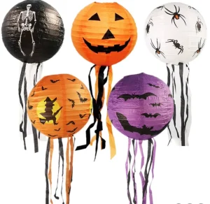 Halloween Paper Lanterns Pumpkin Witch Skeleton Bat Hanging Jack O’ Lantern Indoor Outdoor Party Decoration Props 8inch