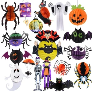 Halloween Paper Wall Decoration with Pumpkin, Bat, Spider, Waterproof Multi-Colored Design