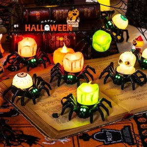 Halloween Party Candle Decor LED Spider Electronic Candle Light Spider Night Light Candle Ornament