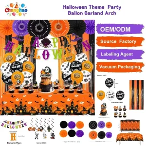 Halloween Party Decor Kit Banner Honeycomb Fans Tinsel Garland Circle Cutouts Spiral Ornaments Ceiling Hanging Decor