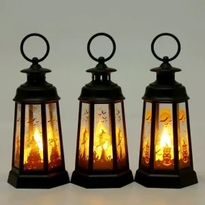 Halloween Party Decor Supplies LED Candle Light Vintage Witch Castle Pumpkin Ghost Hanging LED Lantern