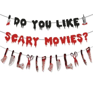 Halloween Party Decoration Halloween Banner Haunted House Horror Movie Night Bunting Bloody Knife Garland