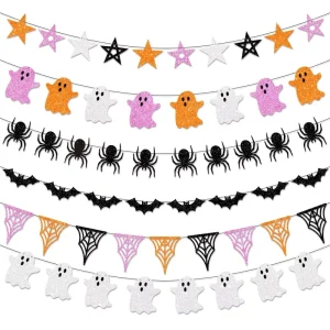 Halloween Party Decoration Paper Banner with Ghost Spider Bat Design Digital Printing Party Supplies for Festival Atmosphere