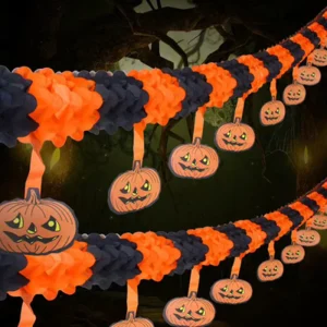 Halloween Party Decoration Pumpkin Honeycomb Paper Garland with Horror Atmosphere