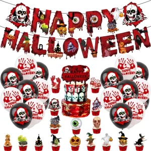 Halloween Party Decorations 12inch Skull Balloons Bloody Banners Hanging Flags Scary Skeleton Garlands Creepy Decoration Horror