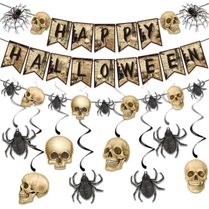 Halloween Party Decorations Happy Halloween Banner Garland Scary Streamers Spider Skeleton Hanging Decorations