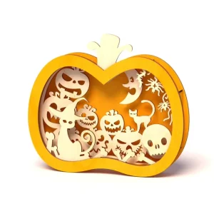 Halloween Party Decorations Multi layer Wood Carving Pattern Pumpkin Lanterns Wooden Hanging Ornaments with Light