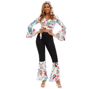Halloween Party Disco Hippie Women Costumes Stage Performance Costume Cosplay Outfits Festival Dance Top and Pants Set