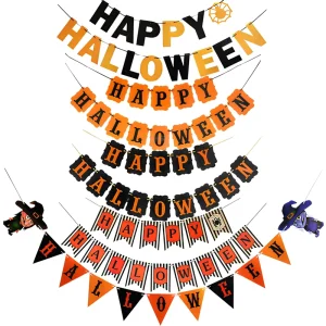 Halloween Party Flag Banner Shopping Mall KTV Home Balloon Background Decoration Halloween Happy Letter Supplies