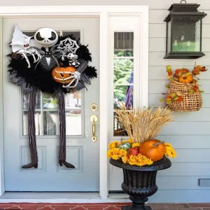 Halloween Party Ghost Festival Decoration 45 Inch Halloween Front Door Horror Pumpkin Garland Door Hanging