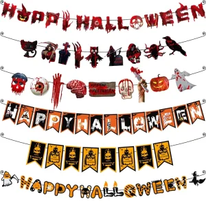 Halloween Party Supplies Holiday Party Decorations Paper Hanging Banner Pull Flags Decor for Halloween Party Decorations