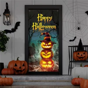 Halloween Party Wall Decorations Pumpkin Ghost Festival Hanging Cloth Door Frame for Horror Photo Props Festive Background Wall