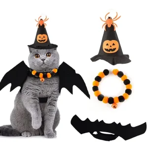 Halloween Pet Costume Accessories Classic Pumpkin & Bat Design Polyester Material Festive Matching Sets for Dogs and Cats