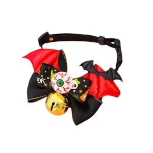 Halloween Pet Festive Accessories with Bells Pumpkin & Bat Prints Adjustable Bandana Collars for Dogs & Cats