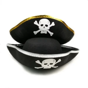 Halloween Pirate Skull Tricorn Hat Gold Silver Trim Durable Reusable Material Caribbean Captain Style Costume Accessory