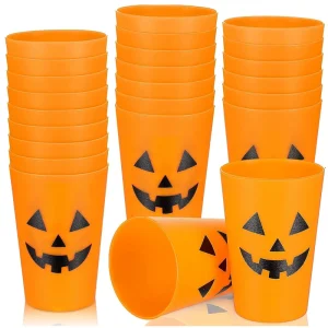 Halloween Plastic Party Cups Pumpkin Design Cup Jack O Lantern for Adults Kids Orange Reusable Supplies Tableware