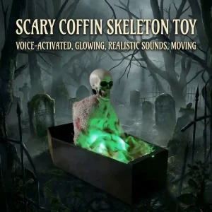 Halloween Plastic Round Toy Ornaments Electric Horror 3D Glow Coffin Skull Full Light Decoration Trick Props