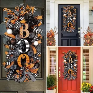 Halloween Plastic Wreath Door Hanging Garland Ghost Fall Autumn Harvest Pumpkin Eco Friendly Decoration