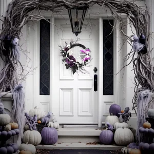 Halloween Plastic Wreath Skull Bow Maple Leaf Ghost Festival Hanging Decor Reusable Outdoor Haunted House Party Decoration Props