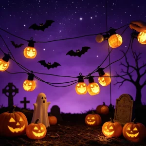 Halloween Pumpkin Battery String Lights Festive LED Pumpkin String for Home Party & Garden